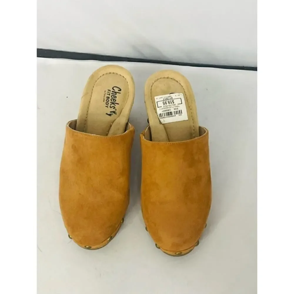 Cheeks Fitbody by Tony Little Cognac Brown Studded Clogs Suede Women’s Size 6.5M